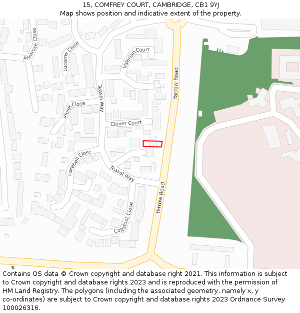 15, COMFREY COURT, CAMBRIDGE, CB1 9YJ: Location map and indicative extent of plot