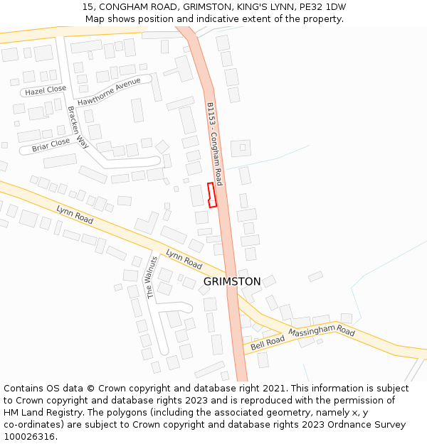 15, CONGHAM ROAD, GRIMSTON, KING'S LYNN, PE32 1DW: Location map and indicative extent of plot