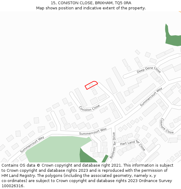 15, CONISTON CLOSE, BRIXHAM, TQ5 0RA: Location map and indicative extent of plot