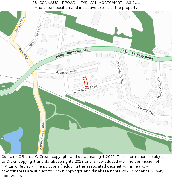 15, CONNAUGHT ROAD, HEYSHAM, MORECAMBE, LA3 2UU: Location map and indicative extent of plot