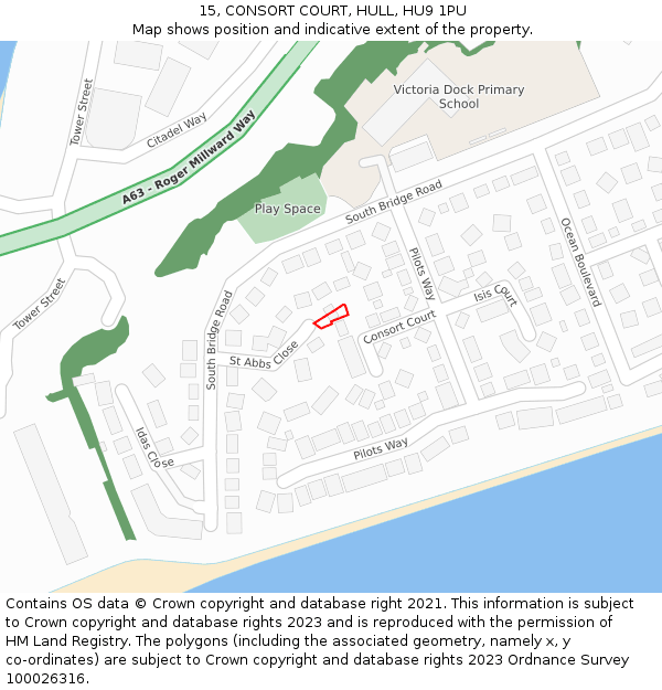 15, CONSORT COURT, HULL, HU9 1PU: Location map and indicative extent of plot