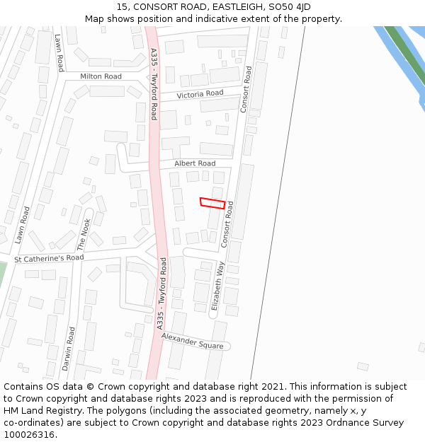 15, CONSORT ROAD, EASTLEIGH, SO50 4JD: Location map and indicative extent of plot