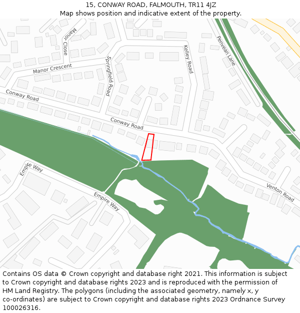 15, CONWAY ROAD, FALMOUTH, TR11 4JZ: Location map and indicative extent of plot