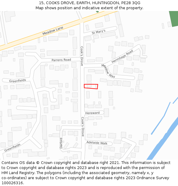 15, COOKS DROVE, EARITH, HUNTINGDON, PE28 3QG: Location map and indicative extent of plot