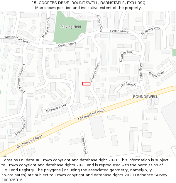 15, COOPERS DRIVE, ROUNDSWELL, BARNSTAPLE, EX31 3SQ: Location map and indicative extent of plot