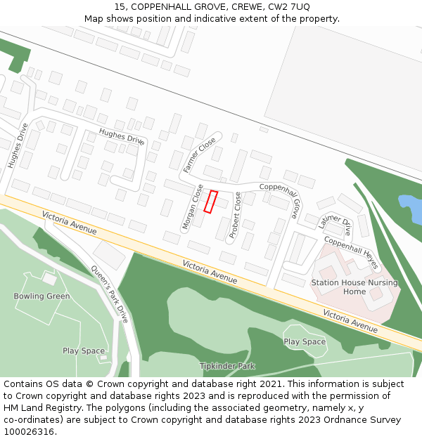 15, COPPENHALL GROVE, CREWE, CW2 7UQ: Location map and indicative extent of plot