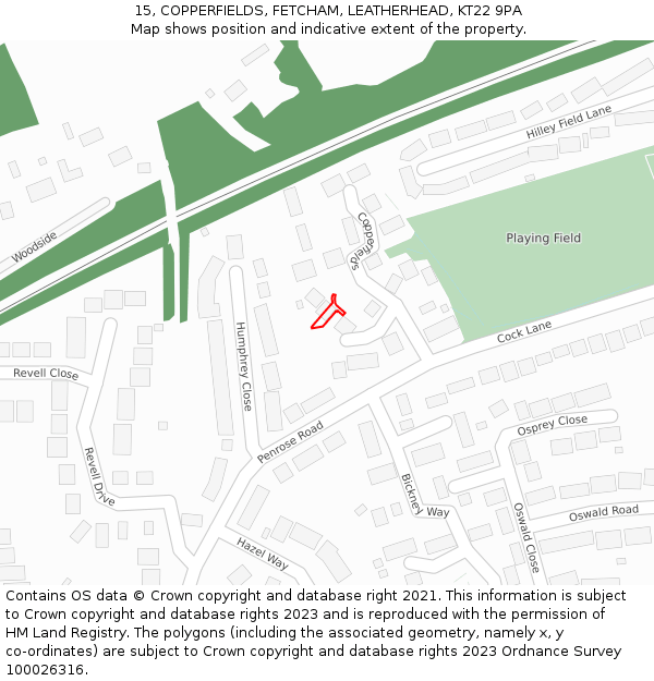 15, COPPERFIELDS, FETCHAM, LEATHERHEAD, KT22 9PA: Location map and indicative extent of plot