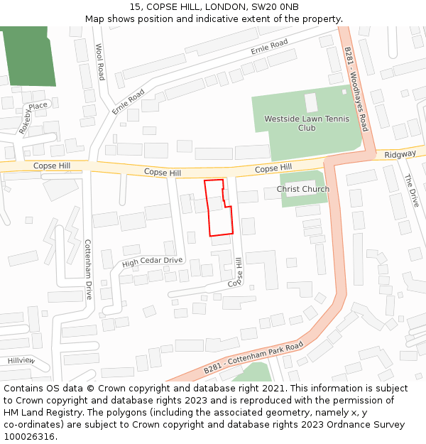 15, COPSE HILL, LONDON, SW20 0NB: Location map and indicative extent of plot