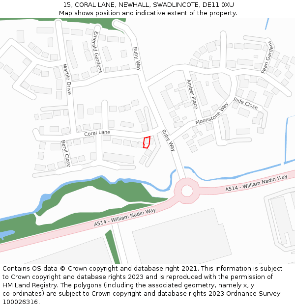 15, CORAL LANE, NEWHALL, SWADLINCOTE, DE11 0XU: Location map and indicative extent of plot