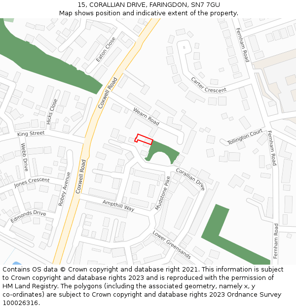 15, CORALLIAN DRIVE, FARINGDON, SN7 7GU: Location map and indicative extent of plot