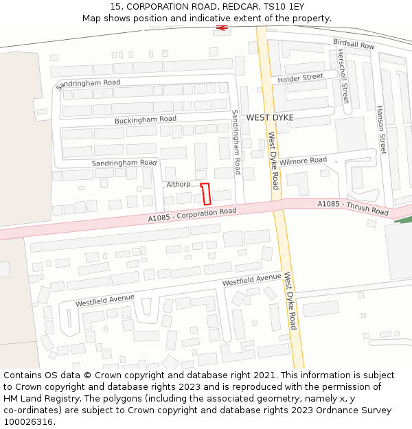 15, CORPORATION ROAD, REDCAR, TS10 1EY: Location map and indicative extent of plot