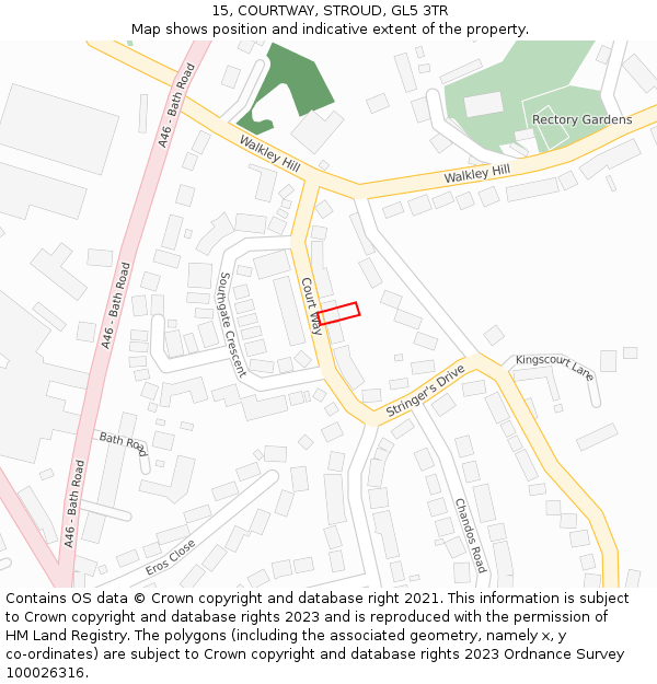 15, COURTWAY, STROUD, GL5 3TR: Location map and indicative extent of plot