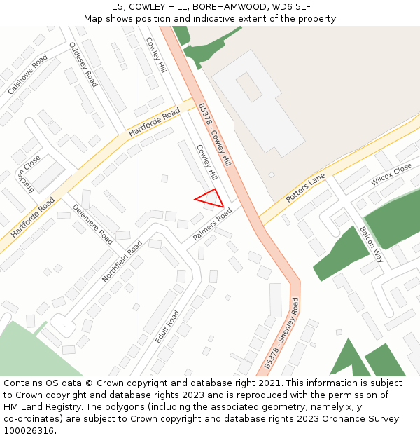 15, COWLEY HILL, BOREHAMWOOD, WD6 5LF: Location map and indicative extent of plot