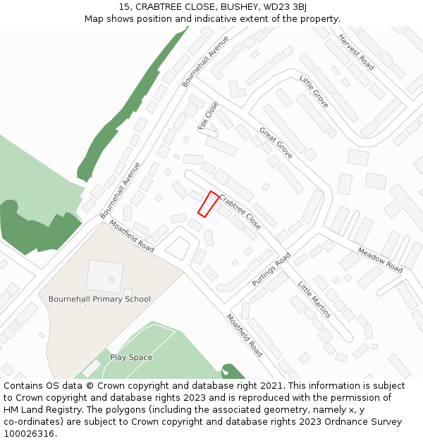 15, CRABTREE CLOSE, BUSHEY, WD23 3BJ: Location map and indicative extent of plot