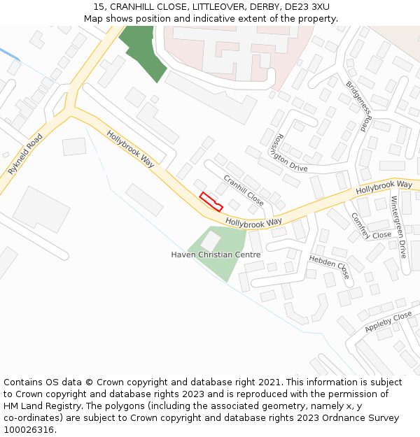 15, CRANHILL CLOSE, LITTLEOVER, DERBY, DE23 3XU: Location map and indicative extent of plot