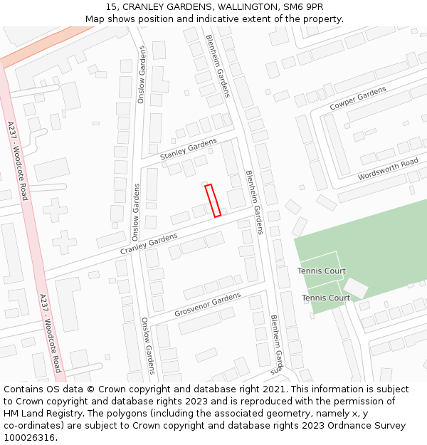 15, CRANLEY GARDENS, WALLINGTON, SM6 9PR: Location map and indicative extent of plot