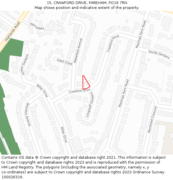 15, CRAWFORD DRIVE, FAREHAM, PO16 7RN: Location map and indicative extent of plot