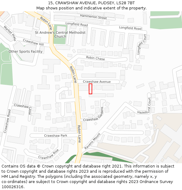 15, CRAWSHAW AVENUE, PUDSEY, LS28 7BT: Location map and indicative extent of plot