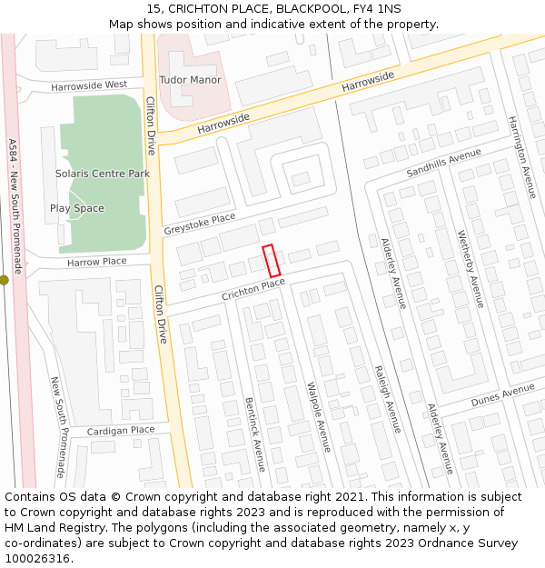 15, CRICHTON PLACE, BLACKPOOL, FY4 1NS: Location map and indicative extent of plot