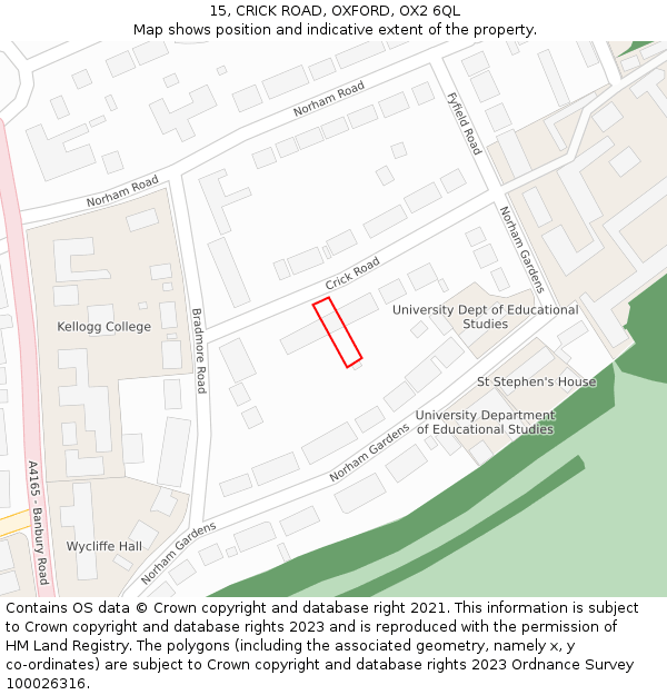 15, CRICK ROAD, OXFORD, OX2 6QL: Location map and indicative extent of plot