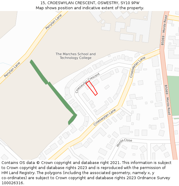 15, CROESWYLAN CRESCENT, OSWESTRY, SY10 9PW: Location map and indicative extent of plot