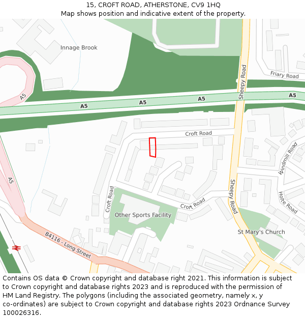 15, CROFT ROAD, ATHERSTONE, CV9 1HQ: Location map and indicative extent of plot