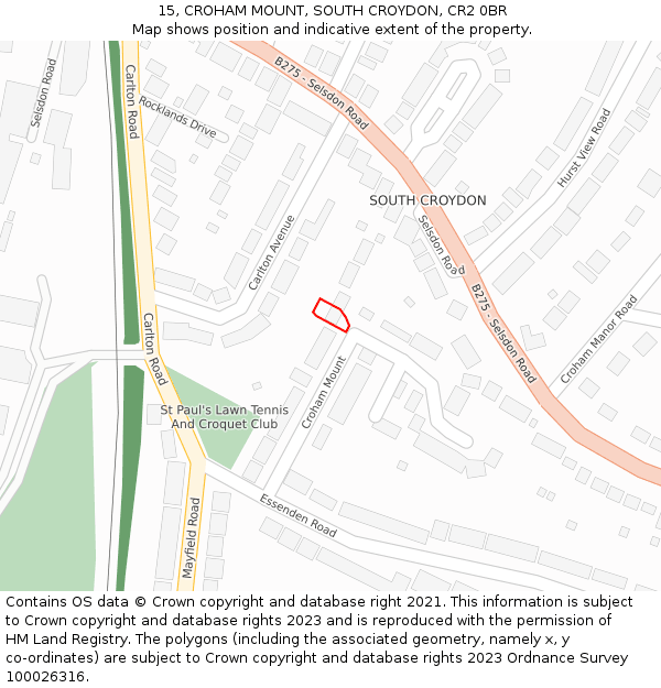 15, CROHAM MOUNT, SOUTH CROYDON, CR2 0BR: Location map and indicative extent of plot
