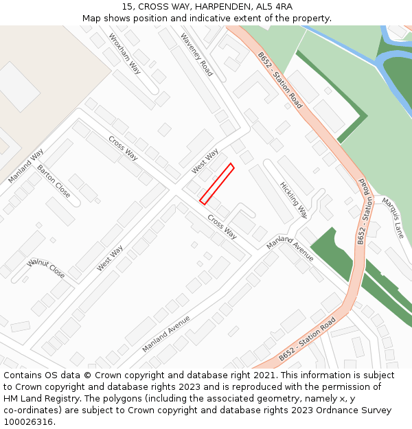 15, CROSS WAY, HARPENDEN, AL5 4RA: Location map and indicative extent of plot