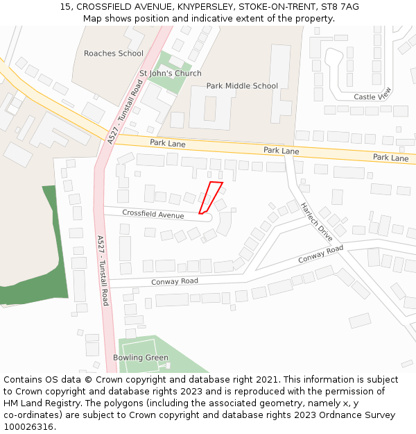 15, CROSSFIELD AVENUE, KNYPERSLEY, STOKE-ON-TRENT, ST8 7AG: Location map and indicative extent of plot