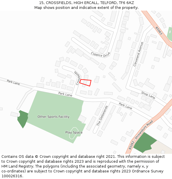15, CROSSFIELDS, HIGH ERCALL, TELFORD, TF6 6AZ: Location map and indicative extent of plot