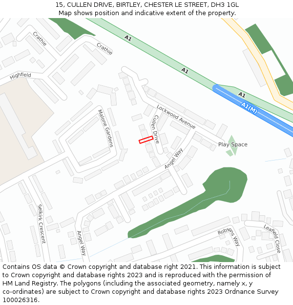 15, CULLEN DRIVE, BIRTLEY, CHESTER LE STREET, DH3 1GL: Location map and indicative extent of plot