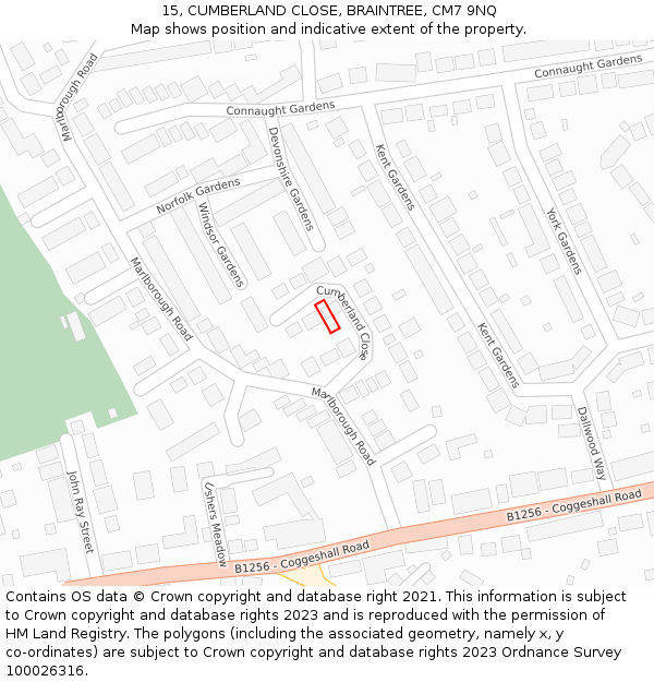 15, CUMBERLAND CLOSE, BRAINTREE, CM7 9NQ: Location map and indicative extent of plot