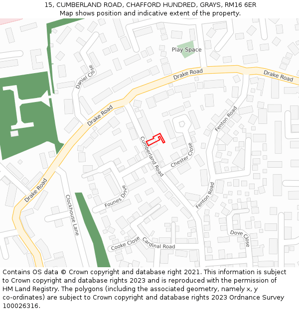 15, CUMBERLAND ROAD, CHAFFORD HUNDRED, GRAYS, RM16 6ER: Location map and indicative extent of plot