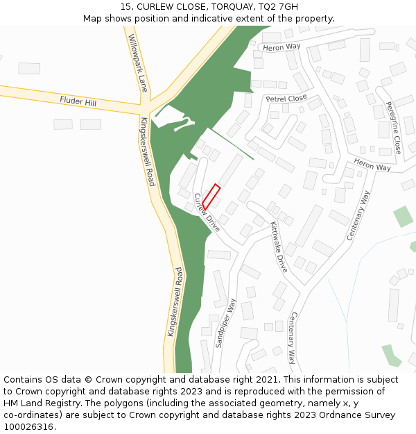 15, CURLEW CLOSE, TORQUAY, TQ2 7GH: Location map and indicative extent of plot