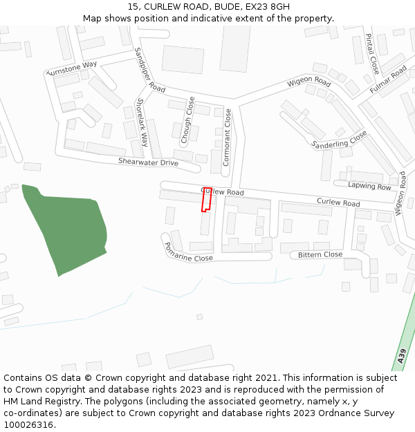 15, CURLEW ROAD, BUDE, EX23 8GH: Location map and indicative extent of plot