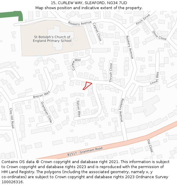 15, CURLEW WAY, SLEAFORD, NG34 7UD: Location map and indicative extent of plot