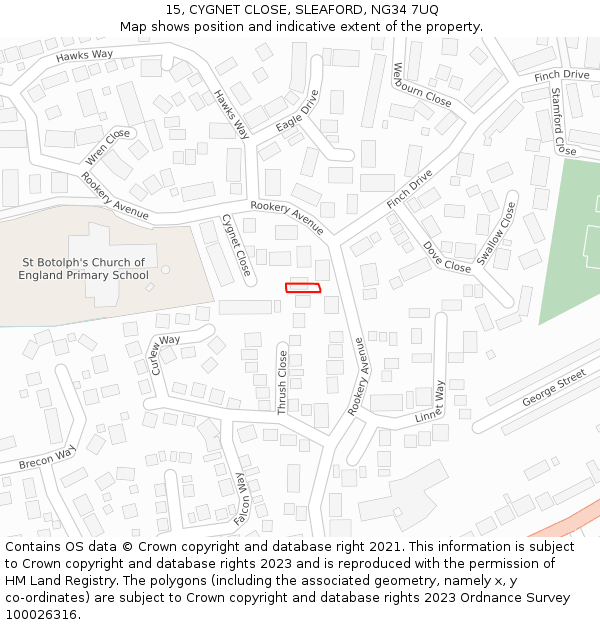15, CYGNET CLOSE, SLEAFORD, NG34 7UQ: Location map and indicative extent of plot