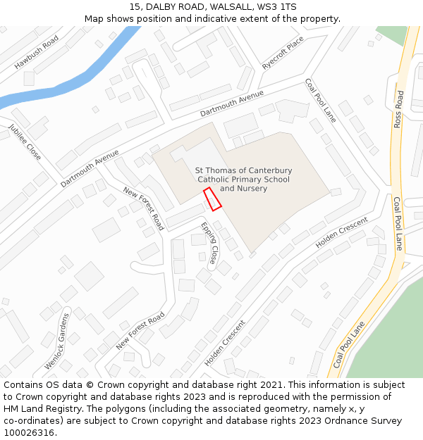 15, DALBY ROAD, WALSALL, WS3 1TS: Location map and indicative extent of plot