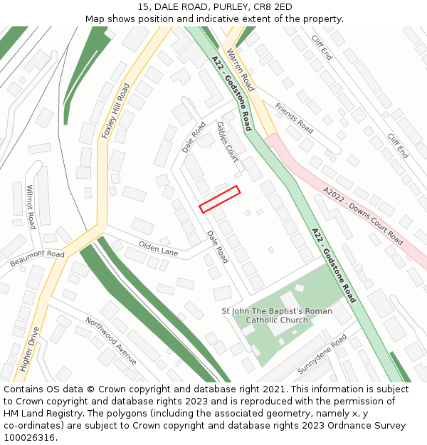 15, DALE ROAD, PURLEY, CR8 2ED: Location map and indicative extent of plot