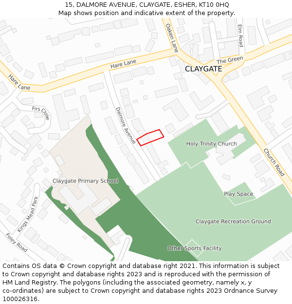 15, DALMORE AVENUE, CLAYGATE, ESHER, KT10 0HQ: Location map and indicative extent of plot