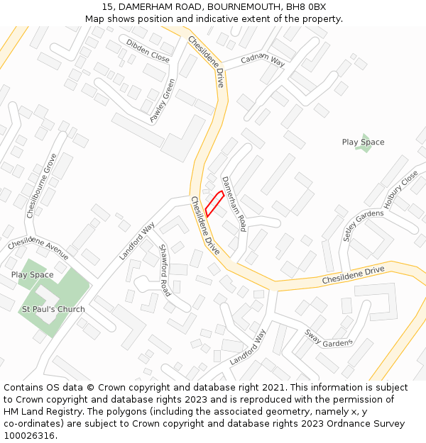 15, DAMERHAM ROAD, BOURNEMOUTH, BH8 0BX: Location map and indicative extent of plot