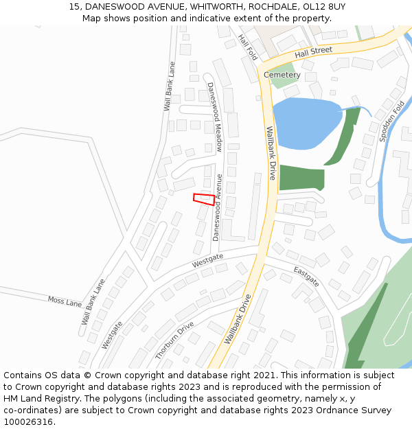 15, DANESWOOD AVENUE, WHITWORTH, ROCHDALE, OL12 8UY: Location map and indicative extent of plot