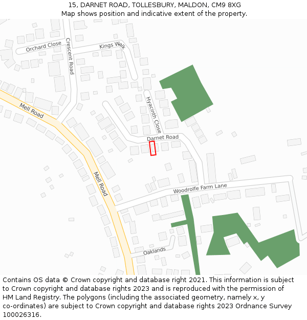 15, DARNET ROAD, TOLLESBURY, MALDON, CM9 8XG: Location map and indicative extent of plot