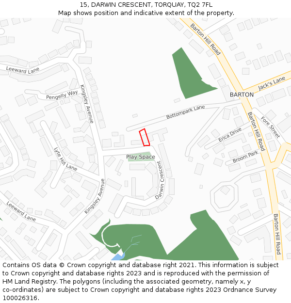 15, DARWIN CRESCENT, TORQUAY, TQ2 7FL: Location map and indicative extent of plot