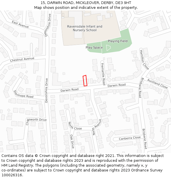 15, DARWIN ROAD, MICKLEOVER, DERBY, DE3 9HT: Location map and indicative extent of plot