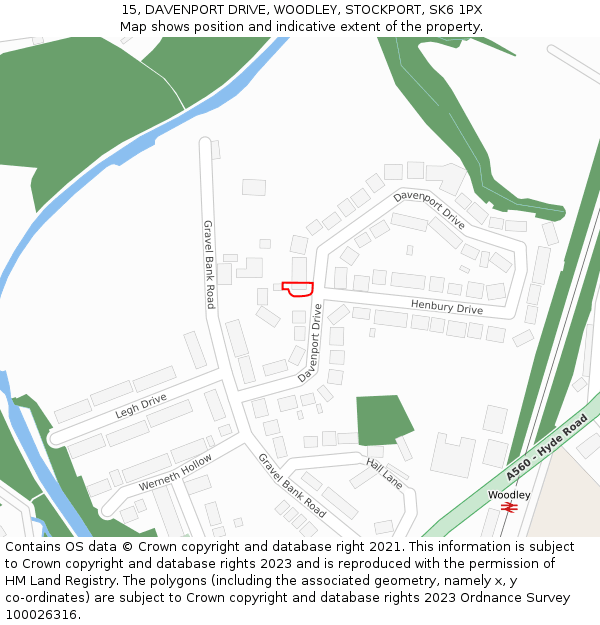 15, DAVENPORT DRIVE, WOODLEY, STOCKPORT, SK6 1PX: Location map and indicative extent of plot