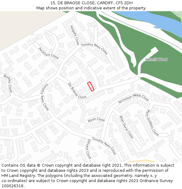 15, DE BRAOSE CLOSE, CARDIFF, CF5 2DH: Location map and indicative extent of plot