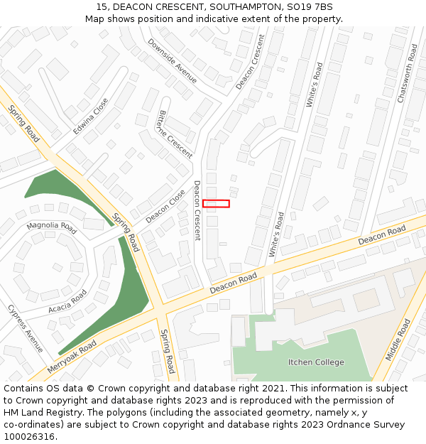 15, DEACON CRESCENT, SOUTHAMPTON, SO19 7BS: Location map and indicative extent of plot