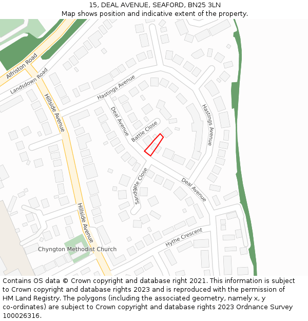 15, DEAL AVENUE, SEAFORD, BN25 3LN: Location map and indicative extent of plot