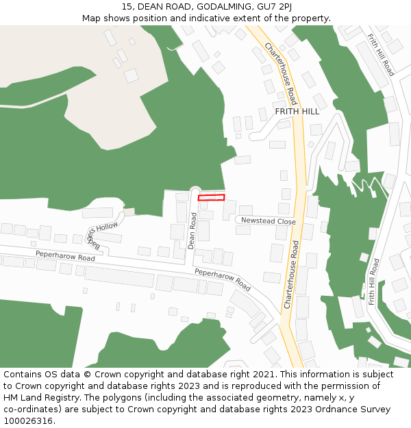 15, DEAN ROAD, GODALMING, GU7 2PJ: Location map and indicative extent of plot